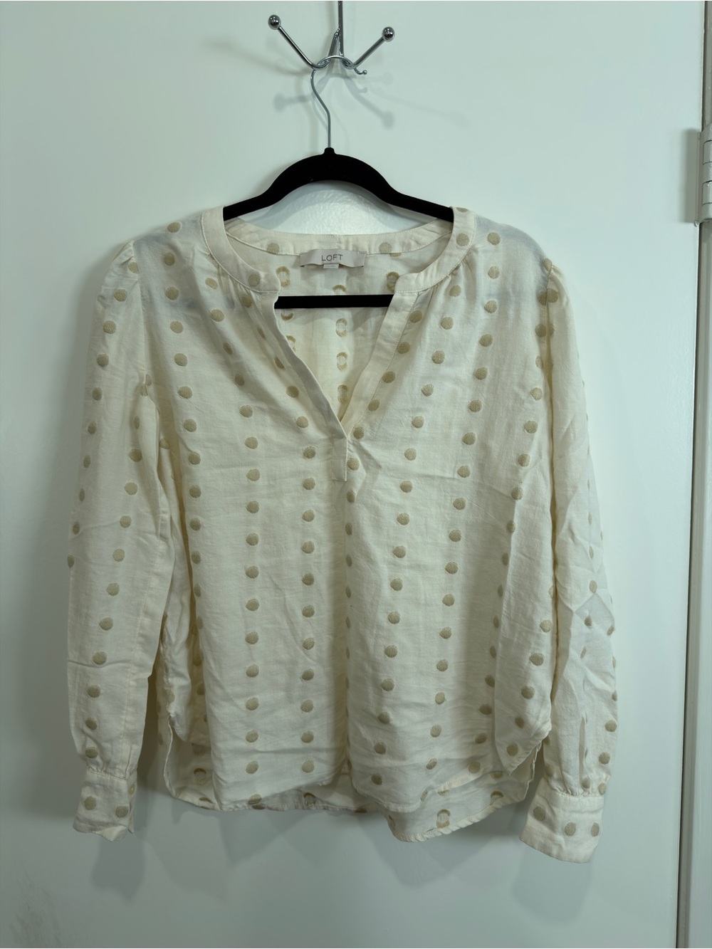 LOFT Cream Polka Dot Button-Down Blouse